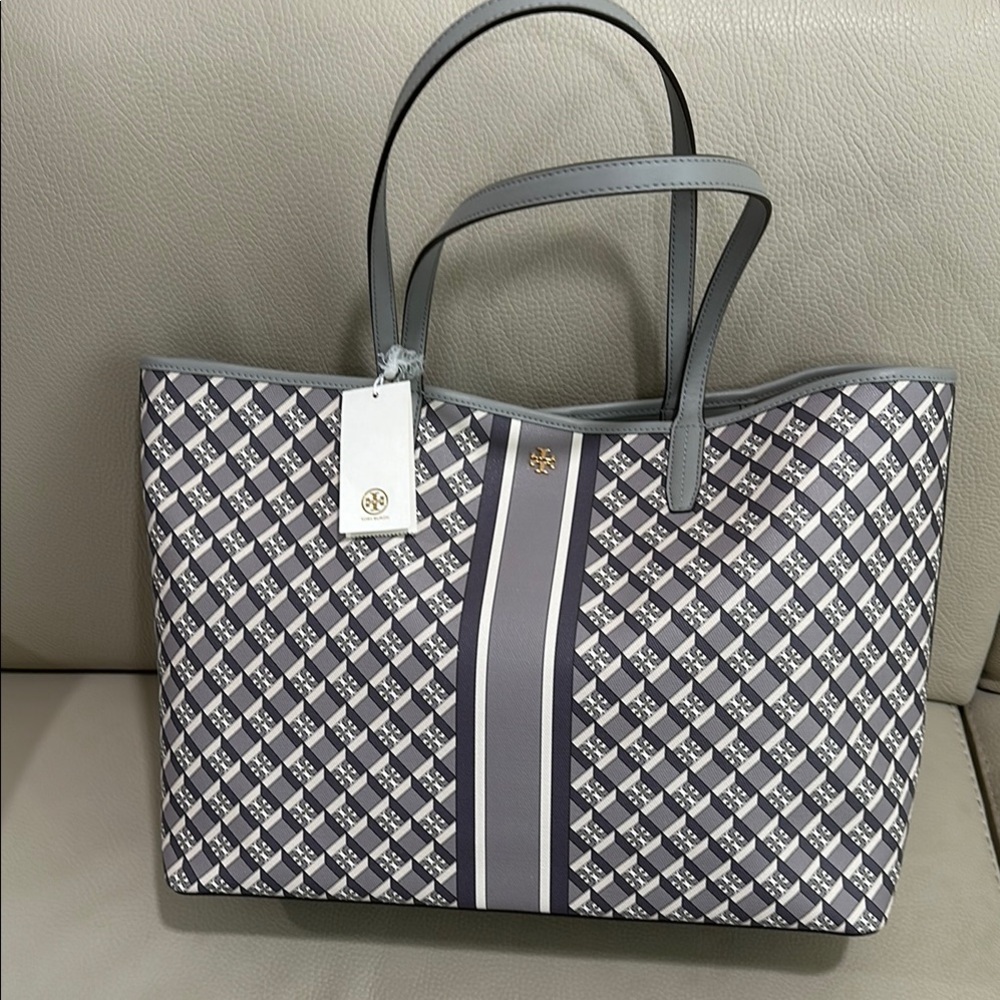 Tory Burch Gray Patterned Tote Bag